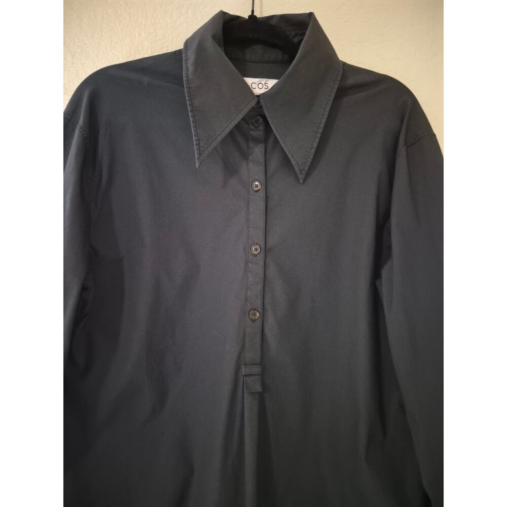 COS Black Stretch Cotton A Line Midi Shirt Minimalist Edgy Dress - Picture 2 of 7